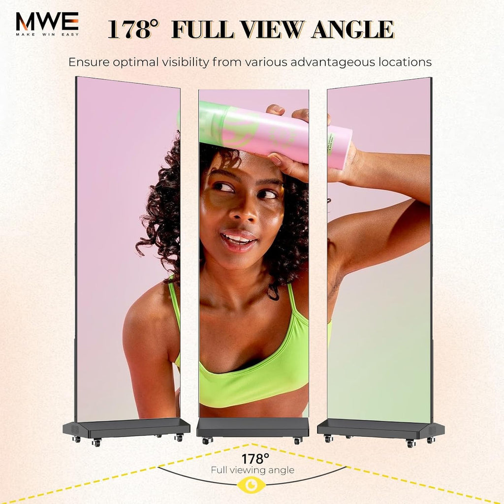 MWE P1.86 Spliceable LED Poster Screen with Flight Case, Foldable LED Digital Signage Advertising Display Kiosk with Publishing System, Portable Digital Poster for Events and Rentals (2 Panels), Black