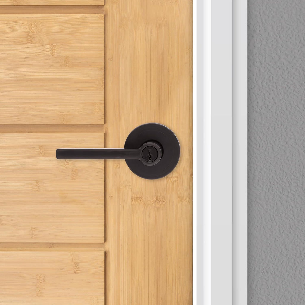Kwikset Halifax Entry Door Handle with Lock and Key, Secure Round Keyed Reversible Lever Exterior, For Front Entrance and Bedrooms, Venetian Bronze, Pick Resistant Smartkey Rekey Security and Microban