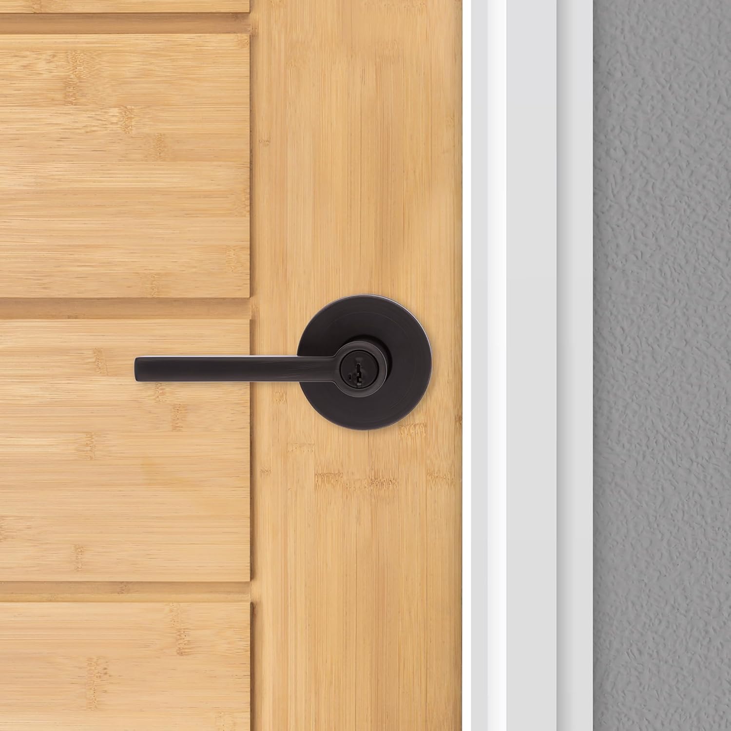 Kwikset Halifax Entry Door Handle with Lock and Key, Secure Round Keyed Reversible Lever Exterior, For Front Entrance and Bedrooms, Venetian Bronze, Pick Resistant Smartkey Rekey Security and Microban