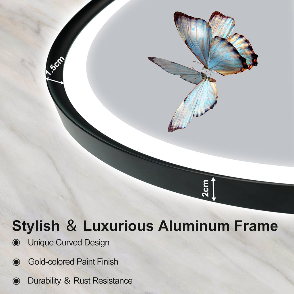 S'bagno 24x36 Oval Black LED Mirror for Bathroom with Frontlit & Backlit, LED Bathroom Mirror with Metal Frame, Anti-Fog, Stepless Dimmable, 3 Colors Temperature LED Vanity Mirror(Horizontal/Vertical)