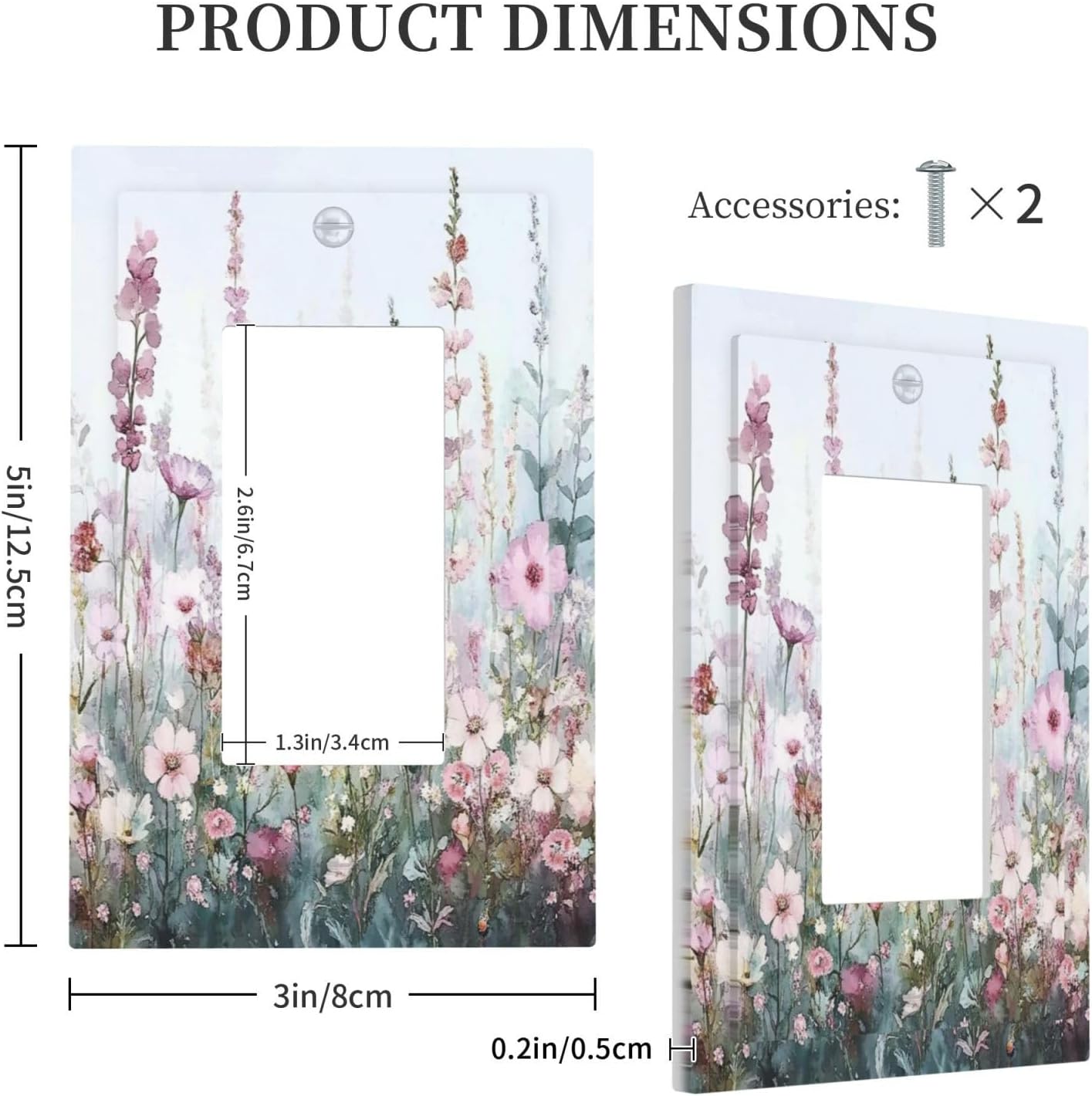 Pink Floral Watercolor Botanical Wildflowers Decorative Outlet Covers 1 Gang Single Rocker Light Switch Cover Plate Wall Plates Gfci Faceplate For Bed Room Living Room Decor