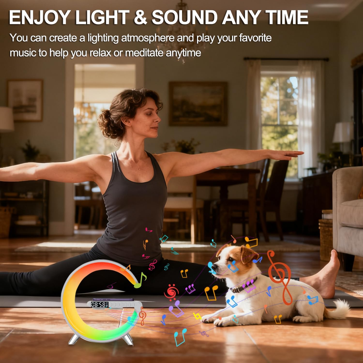Smart LED Table Lamp, 5-in-1 Night Light Fast Wireless Charging Station, 256 Lights Mode Dimmable Bedside Lamp, Bluetooth Speaker & App Control for Bedroom, Home Decor, Alarm Clock for Festival Gifts