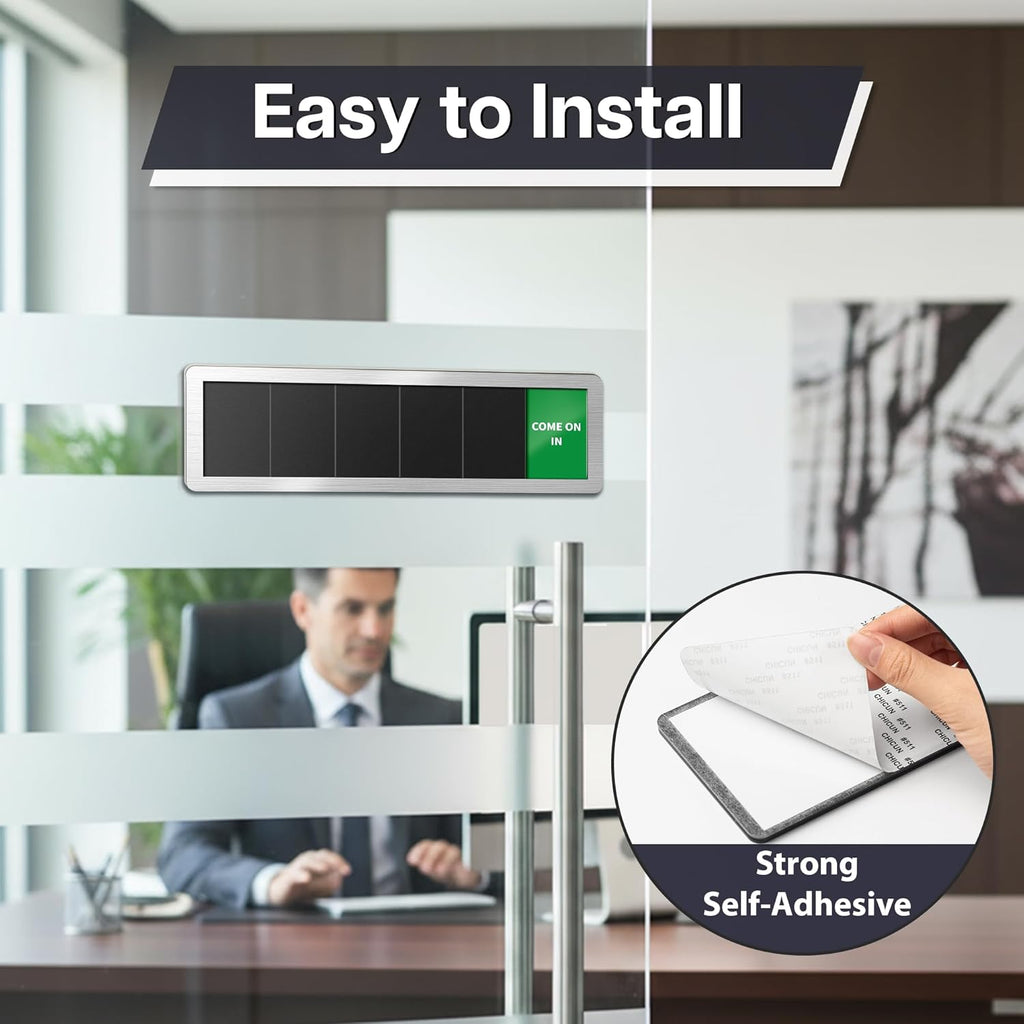 Office Door Signs-Meeting in Progress Door Sign with 6 Options, Do Not Disturb, In a Meeting, Out of Office, Please Knock, Working from Home, Back Soon, Business Privacy Sign Shows the Status of the Person Inside the Room