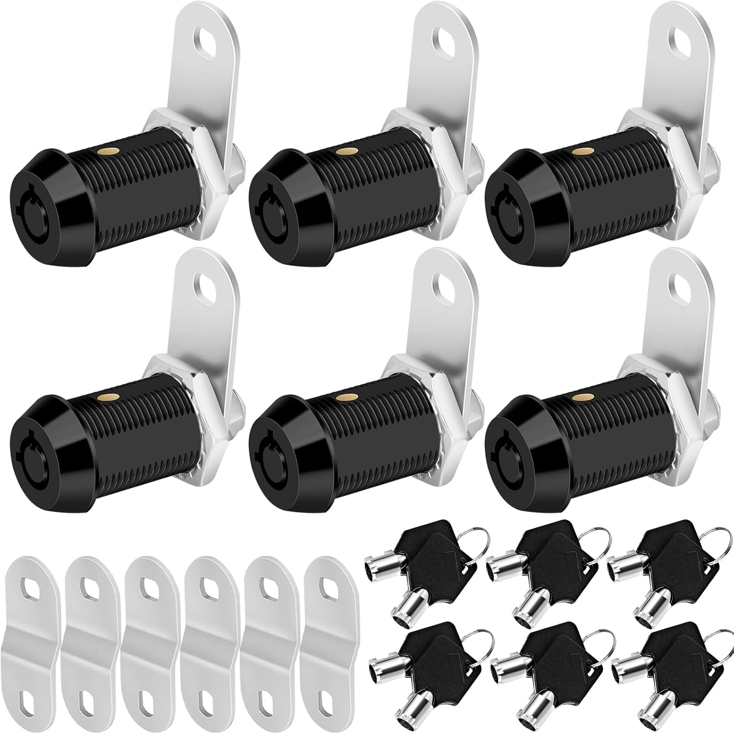 Cam Locks RV Storage Keyed Alike, 1" Fits 3/4" Max Door Thickness, Compartment Locks for Camper Trailer Cabinet With Keys (Black, 1 Inch, 6 Pack)