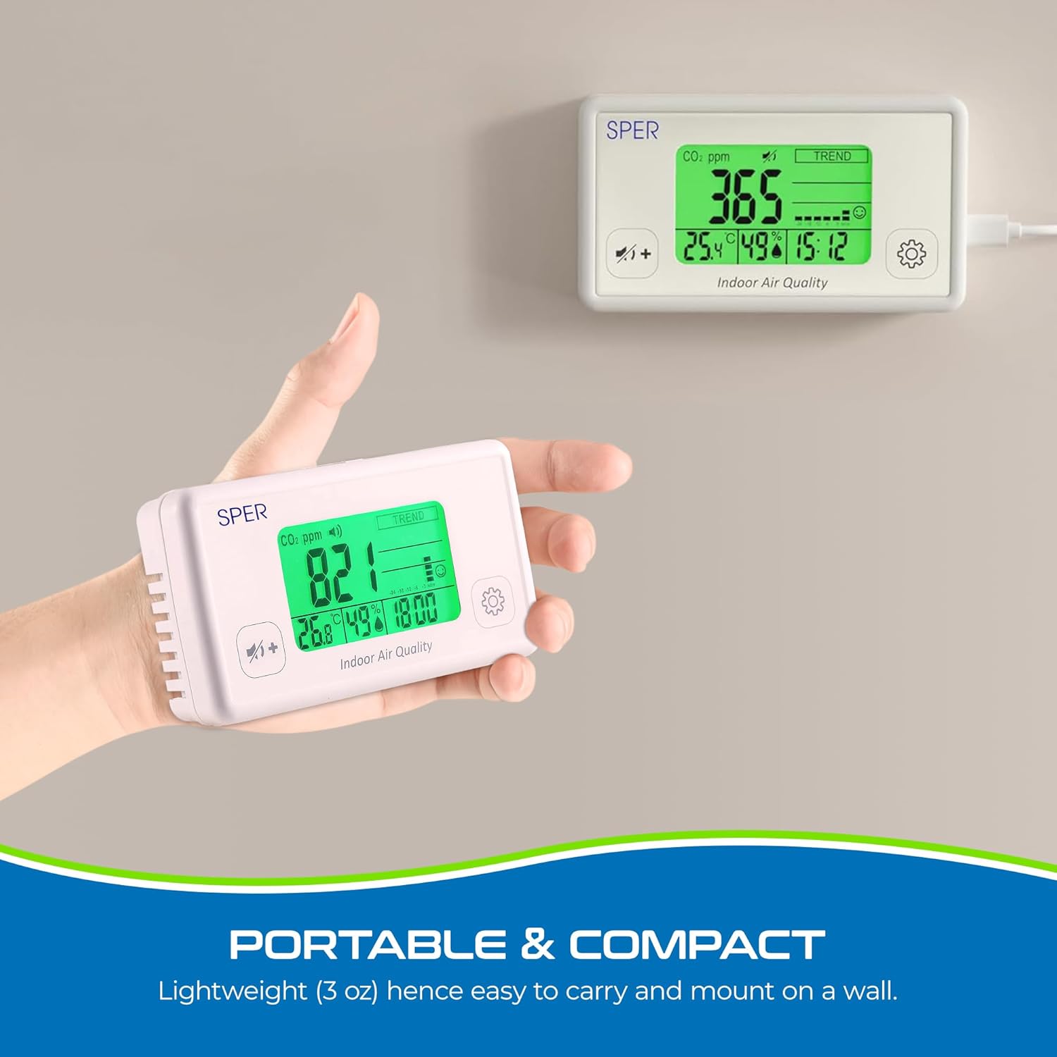 Sper Scientific Indoor Air Quality Monitor with Color Coded Display | Model 800052