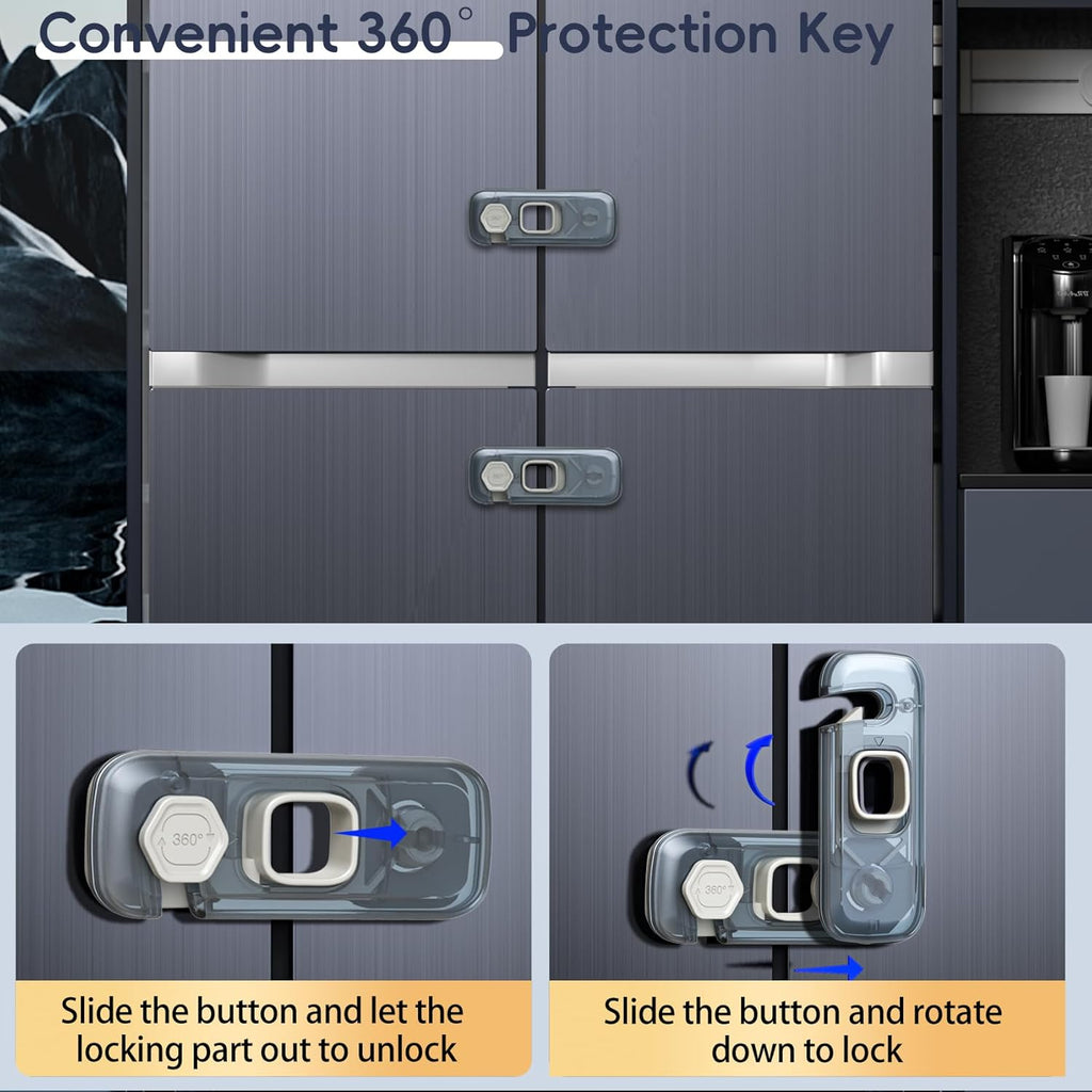 5-Pack Fridge Locks, Child Proof Refrigerator/Freezer Door Lock, Child Safety Cabinet Lock with Adhesive Pads -Freezer Latch to Keep Door Closed for Latches,Drawer,Closets,Oven (Clear-Blue)