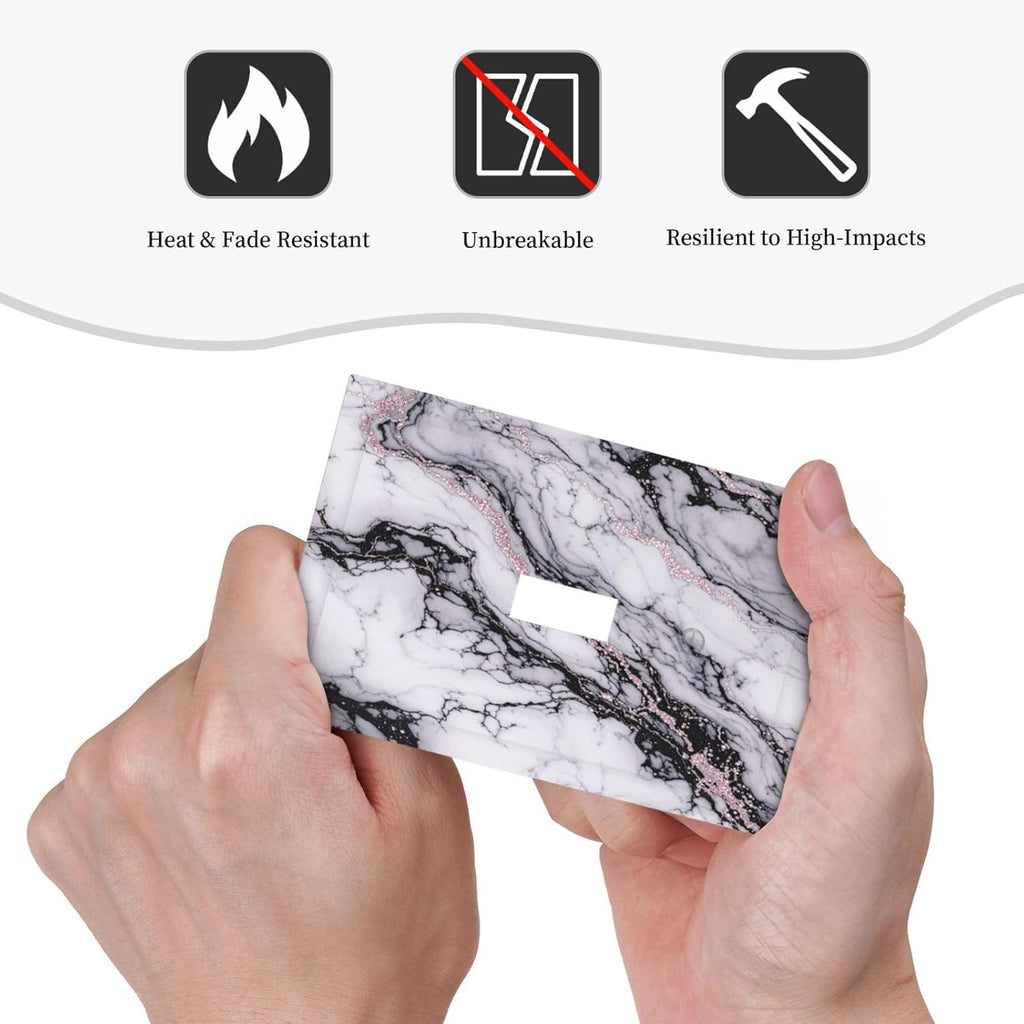 Decorative Light Switch Cover White Marble Pattern Black Lines Pink Lines 1 Gang Single Toggle Device Electrical Faceplate Switchplates Decorator Outlet Wall Plate for living Room