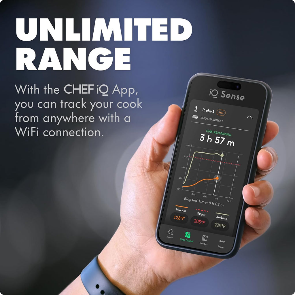 CHEF iQ Sense | Smart Wireless Meat Thermometer | Ultra-Thin Probe | WiFi Unlimited Range | 1000°F Heat Safe | 5 Sensors | BBQ, Grill, Oven, Smoker, Air Fryer | Gen3