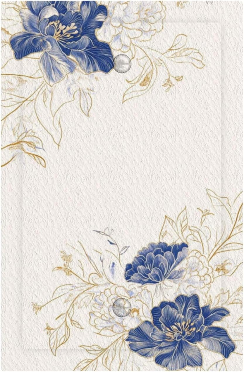 Decorative Light Switch Cover Plate Rustic Blue Flower Floral Gold Leaf 1 Gang No Device Single Blank Outlet Covers Wall Plates for Electrical Outlets Faceplate for Bedroom Home Decor