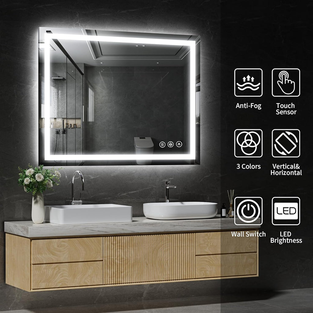 20"x28" LED Bathroom Mirror with Lights, Dimmable, Anti-Fog, Lighted Bathroom Vanity Mirror for Wall, Backlit + Front Lit, Memory Function, Shatter-Proof, Tempered Glass