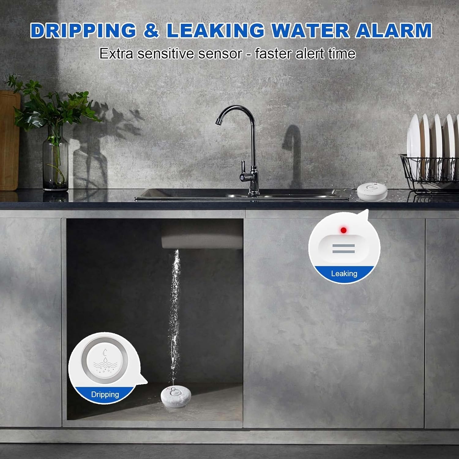 WiFi Water Leak Detectors for Home 3 Pack, Wireless Smart Water Leak & Drip Alarm, 120dB Adjustable Loud Water Leak Sensor, App Alerts, 3 Water Sensors & 1 Hub for Kitchen, Bathroom, Sink, Laundry