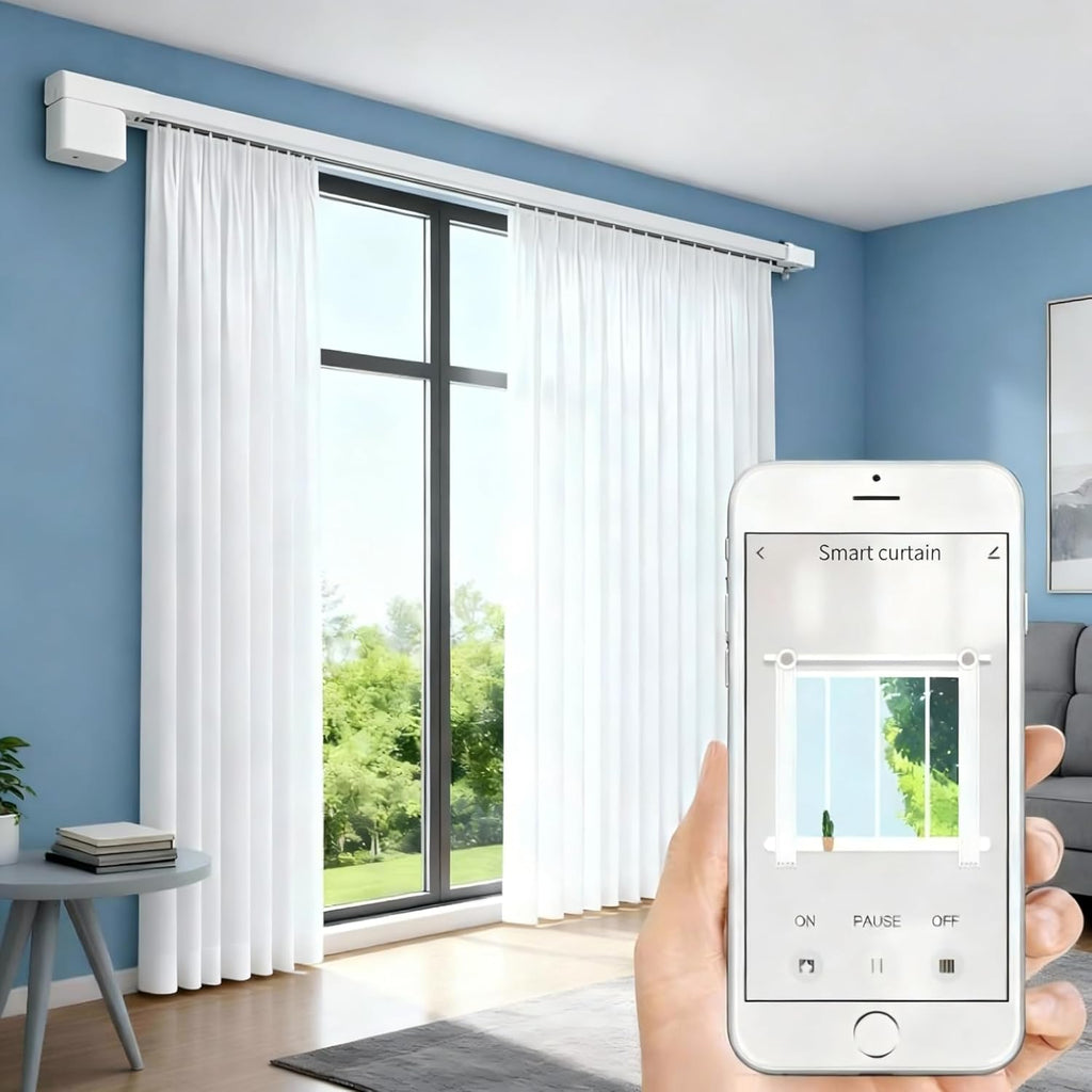 Smart Curtain Track System with Mini Zigbee Motor, Automatic Motorized Curtains Rod 126‘’(3.2m) with App, Voice, Remote Control, Compatible with Alexa,Google and Siri