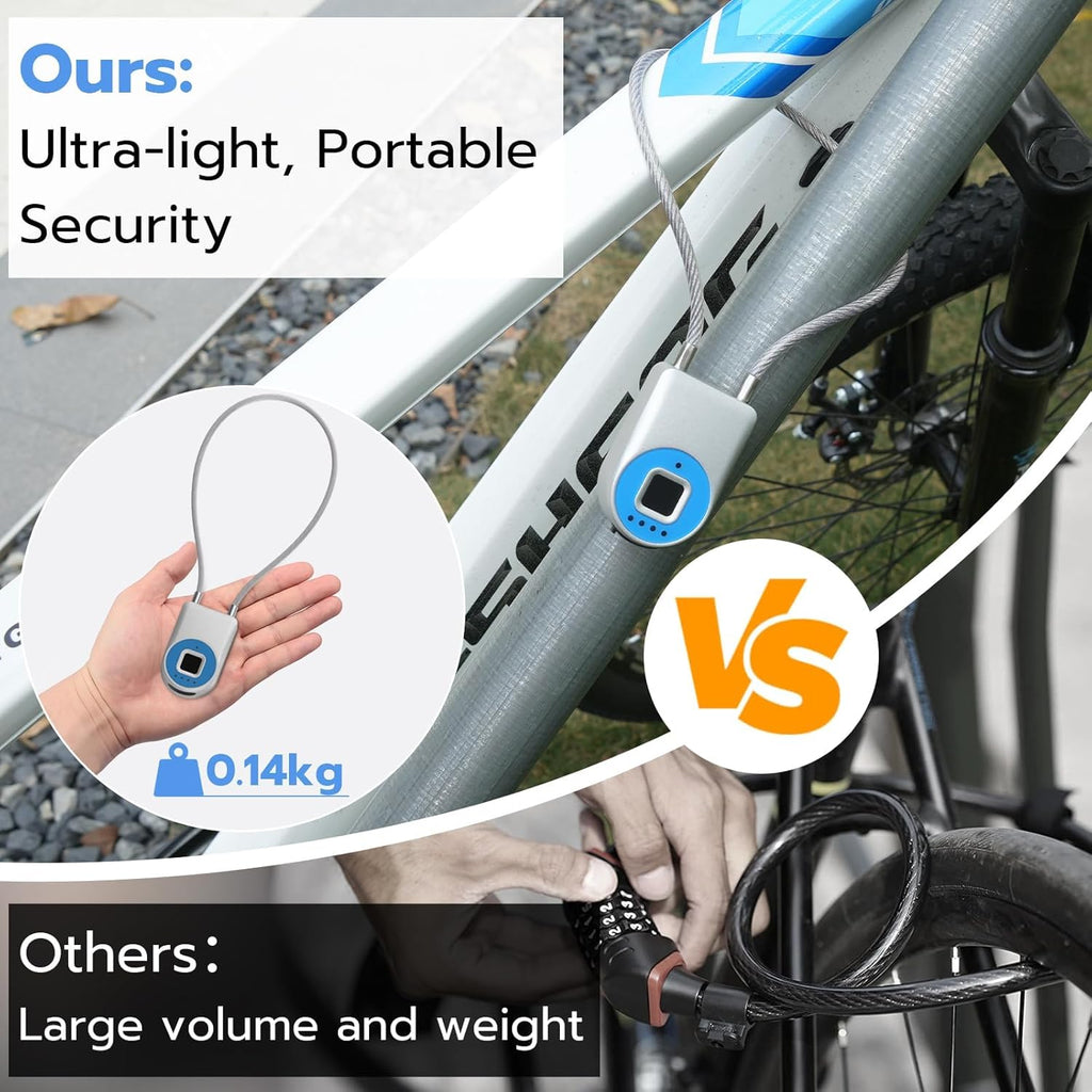 Cord Padlock Waterproof Fingerprint Cable Lock eLinksmart Bluetooth App Bike Lock Outdoor Travel Lock - 38cm Steel Cable Lock for Kids Adults Fridge French Door Small Folding Bicycle Helmet
