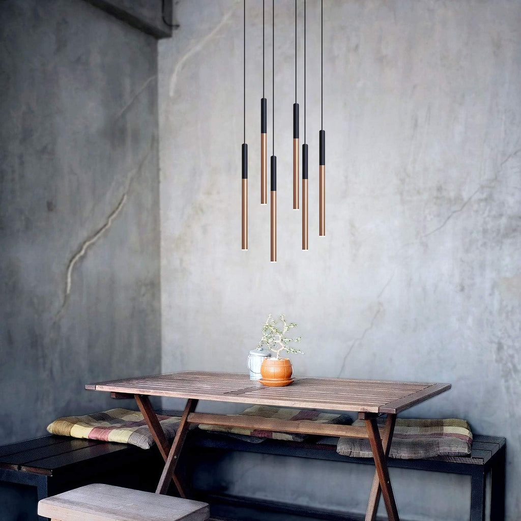 ALTAIR 6 Mini Pendant Lighting Black-Copper - LED Hanging Light Fixture for Kitchen Island, Bar, Foyer - Cluster Pendants - Dimmable, Adjustable Wire, Lamp Bulb Included