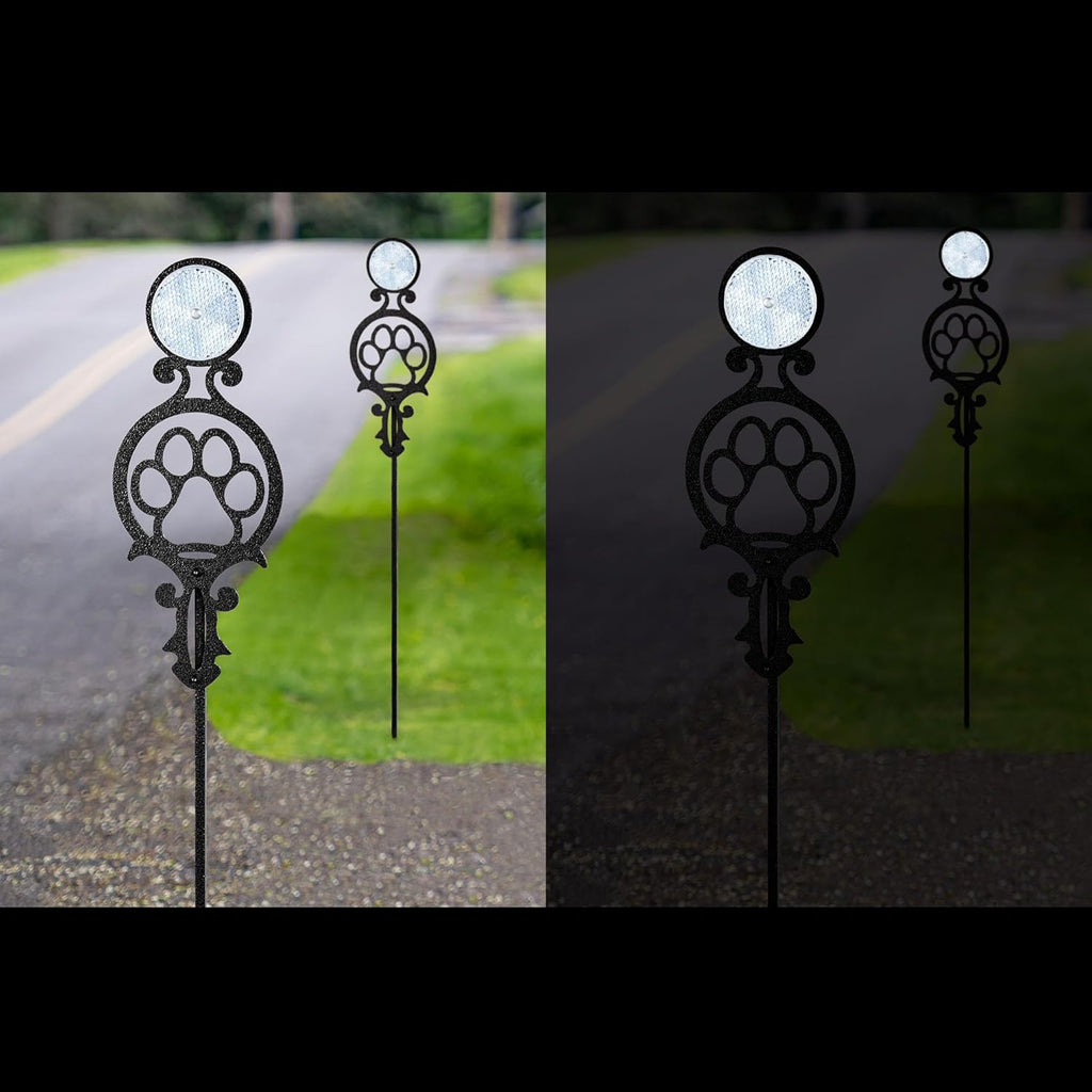 Touch of Class Pathways Reflective Driveway Marker Stake Set of Two for Outdoor Use | Paw Print Design | Personalized Tall Reflector Set of 2 | Black Durable Finish