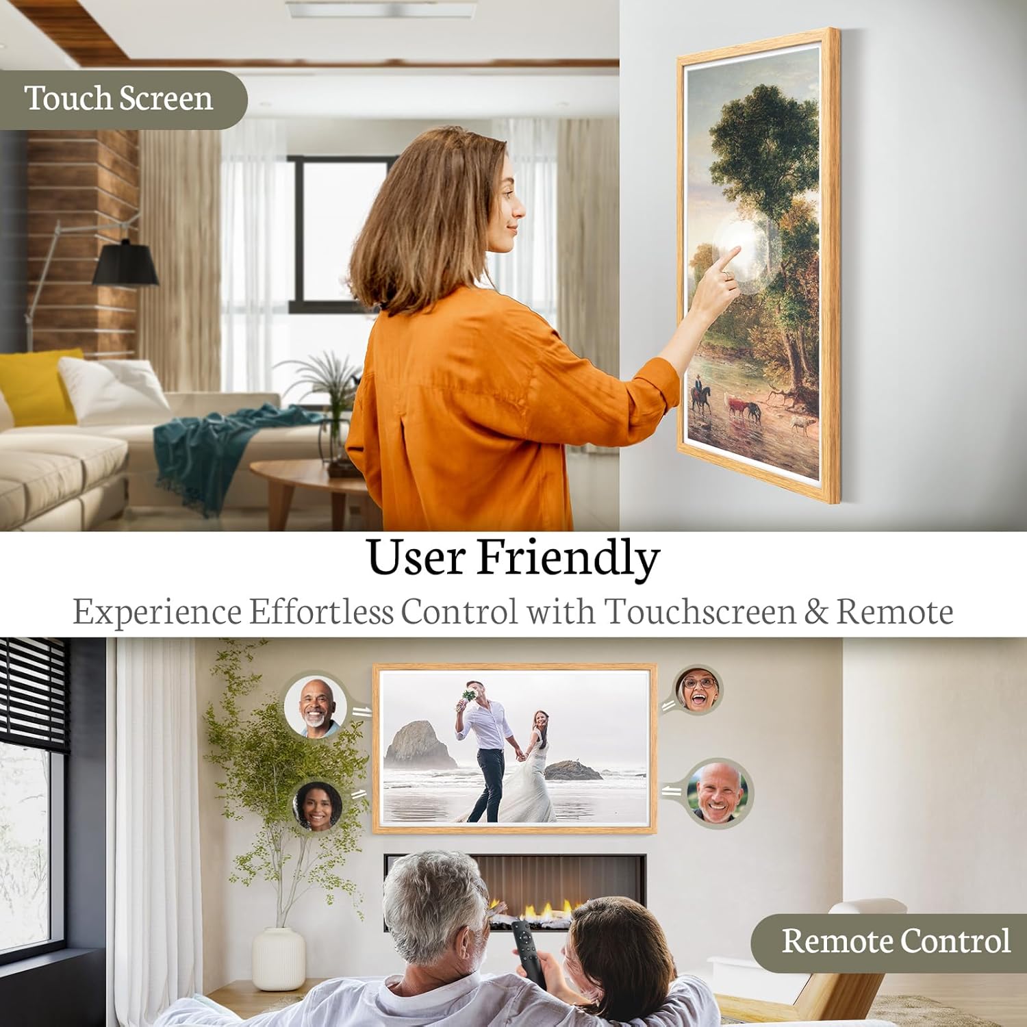 BSIMB 32 Inch Large Digital Picture Frame, Touchscreen 64GB 1920x1080 WiFi Photo Frame Electronic Display Remote Control, Share Pictures/Videos via Free App/USB/SD Easy Setup Gifts for Mom, Light Wood