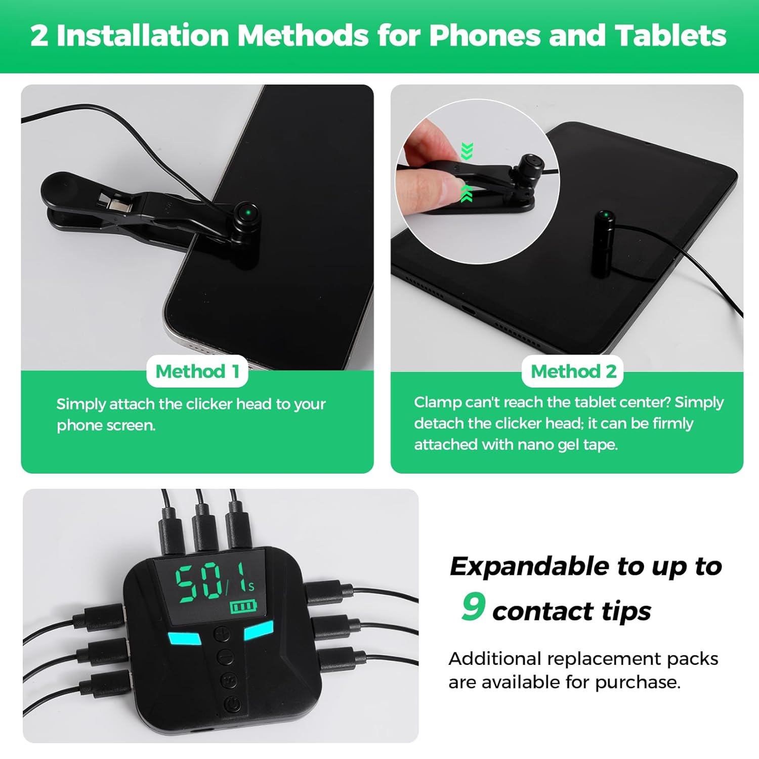 PAWFECTJEE Auto Clicker for iPhone Android, Gaming Screen Tapper with 50 Clicks/Sec, Ultra-Slow Mode, Compatible with iOS iPad, Live Likes & Rewards (Controller with 2 Click Heads)