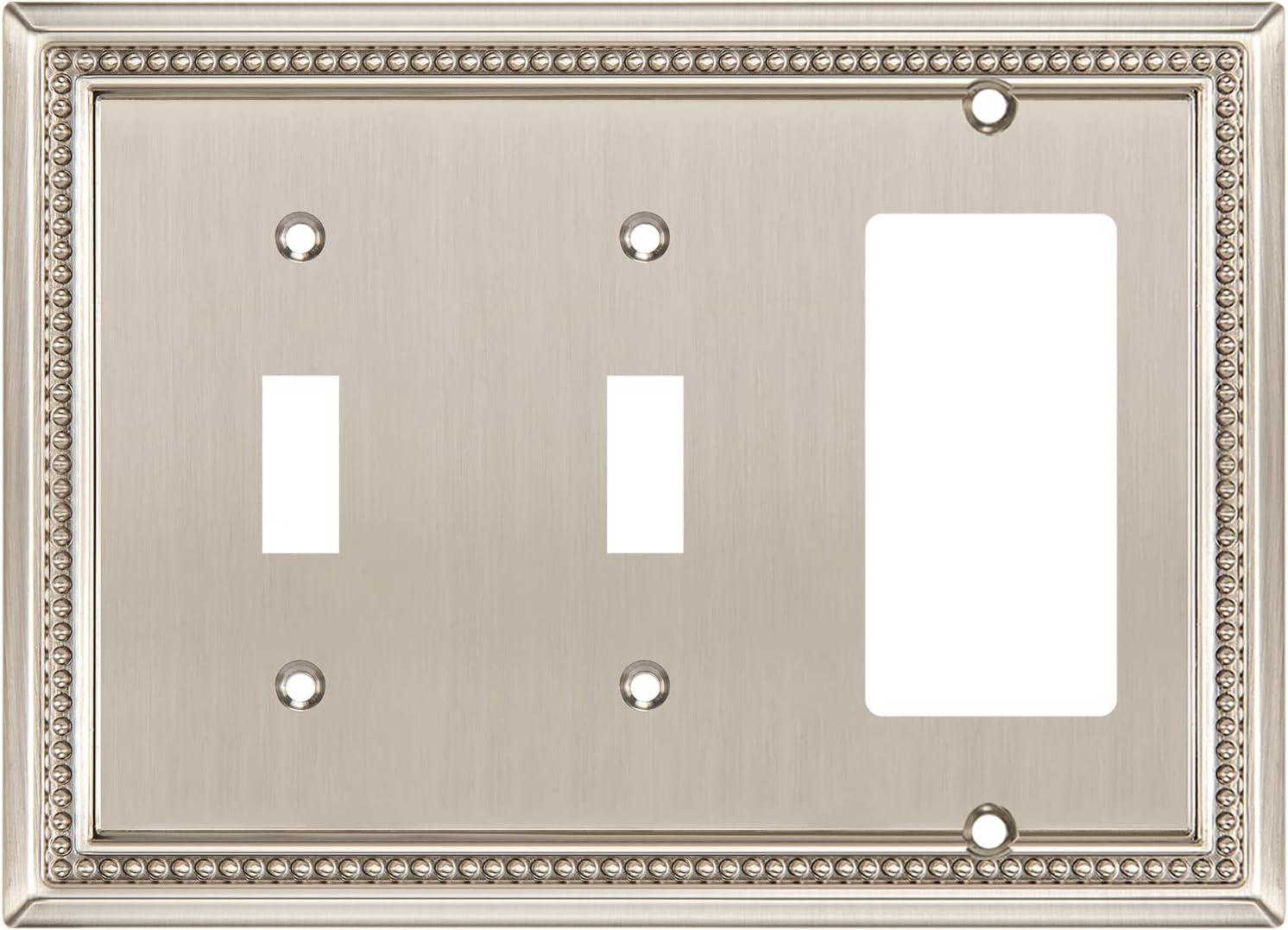 Henne Bery Sunken Pearls Heavy Duty Decorative Wall Plate Switch Plate Outlet Cover (Double Toggle/Single Decorator, Satin Nickel)