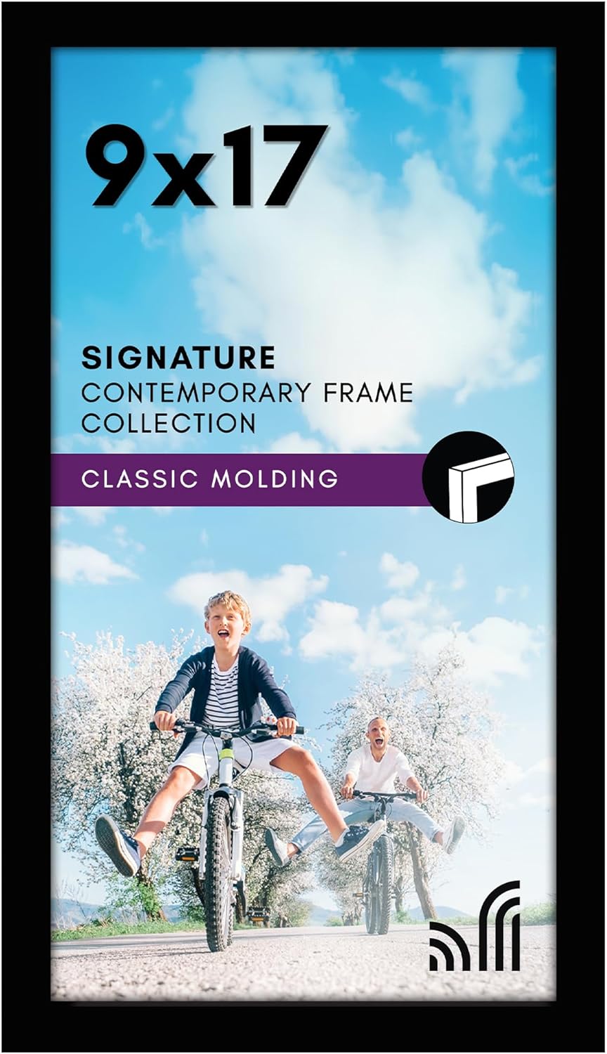 Americanflat 9x17 Picture Frame with Shatter-Resistant Glass - Signature Collection - Gallery-Style Frames Made of Engineered Wood - Photo Frame for Wall Display - Black