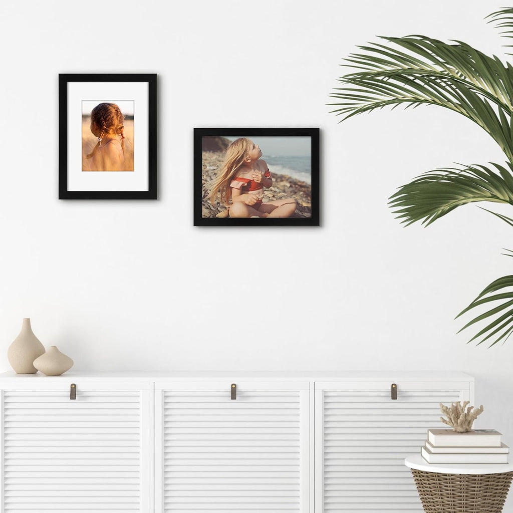 Golden State Art, 9x12 Picture Frame with Mat for 6x8 - High Definition Glass Wall Mounting Horizontal Vertical Display (Black, 2 Pack)
