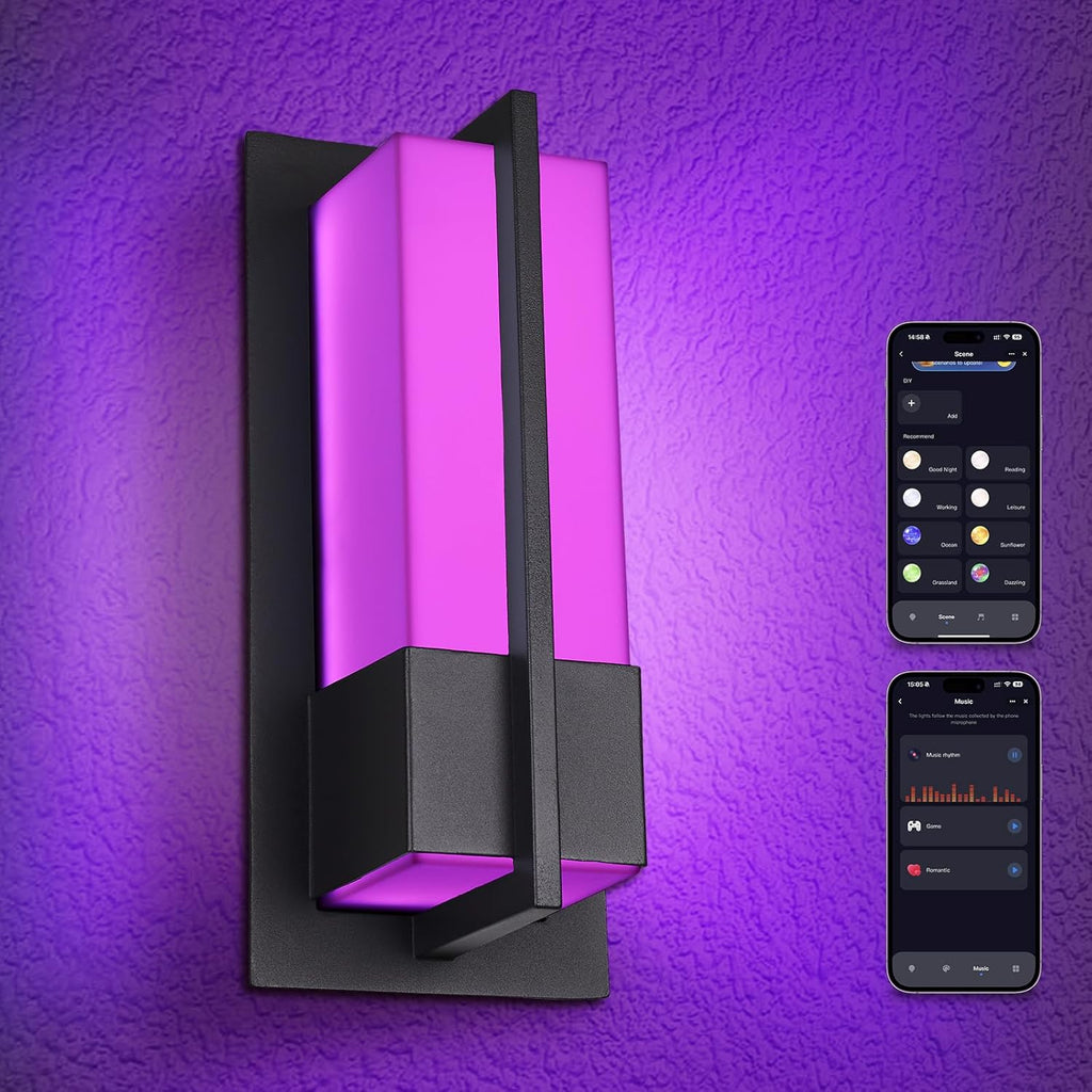 Smart Outdoor Wall Lights 3000K-5000K, Modern RGBCW Porch Lights Outdoor, Acrylic Glass Exterior Lighting for House, Patio, Garage, Yard