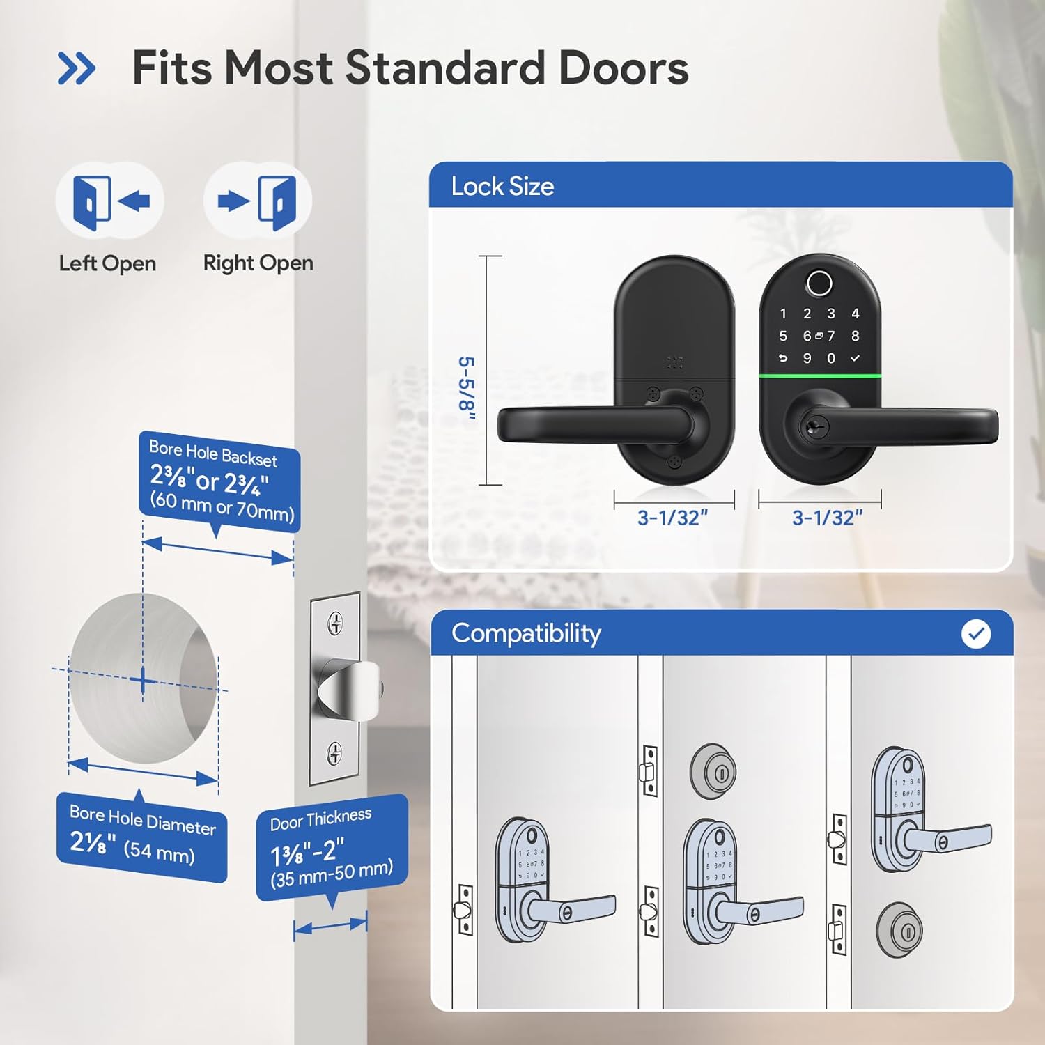 Smart Keypad Door Lock with Handle: NICE DIGI Keyless Entry Electronic Lock for Front Door, Easy Installation (Black)