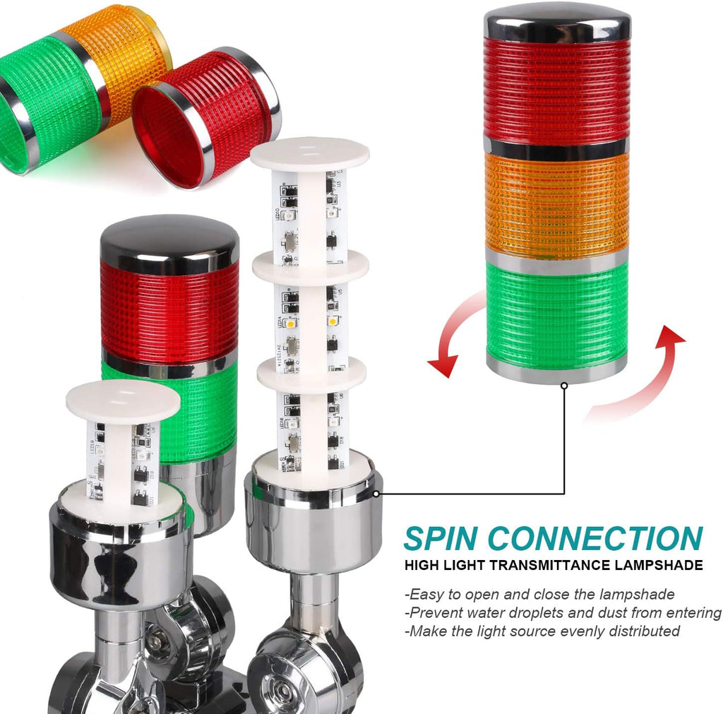 12-24V LED Stack Tower Lights, Industrial Warning Lights, Andon Lights, Column Signal Tower Indicator Lamp Beacon, Continuous/Flashing Light Switchable, 1 Layer (Without Buzzer)