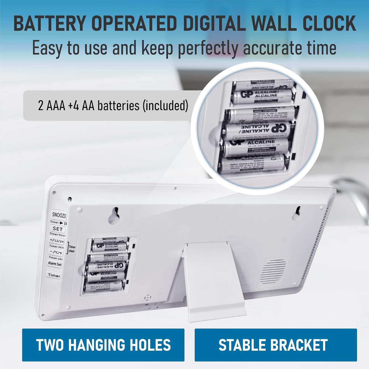 TXL Large Digital Wall Clock with Backlight, 14.2" Battery Operated Alarm Clock with Day, Date & Temperature, Jumbo Display Digital Count Up Down Timer Clock for Seniors, Home, Bedroom Office