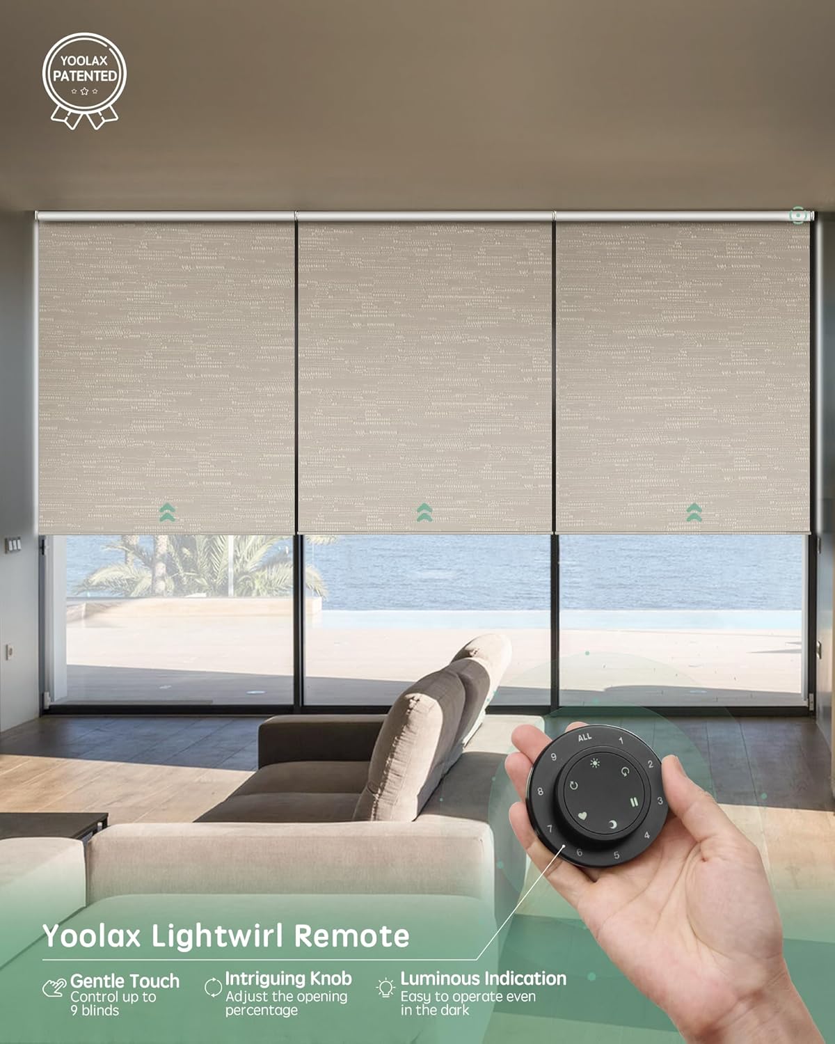 Yoolax Smart Coupled Roller Shades Compatible with Alexa Google, Motorized Blinds with Remote Blackout Coupled Roller Shades for X-Large Windows, Custom Size (XL Coupled-Jacquard Coffee)
