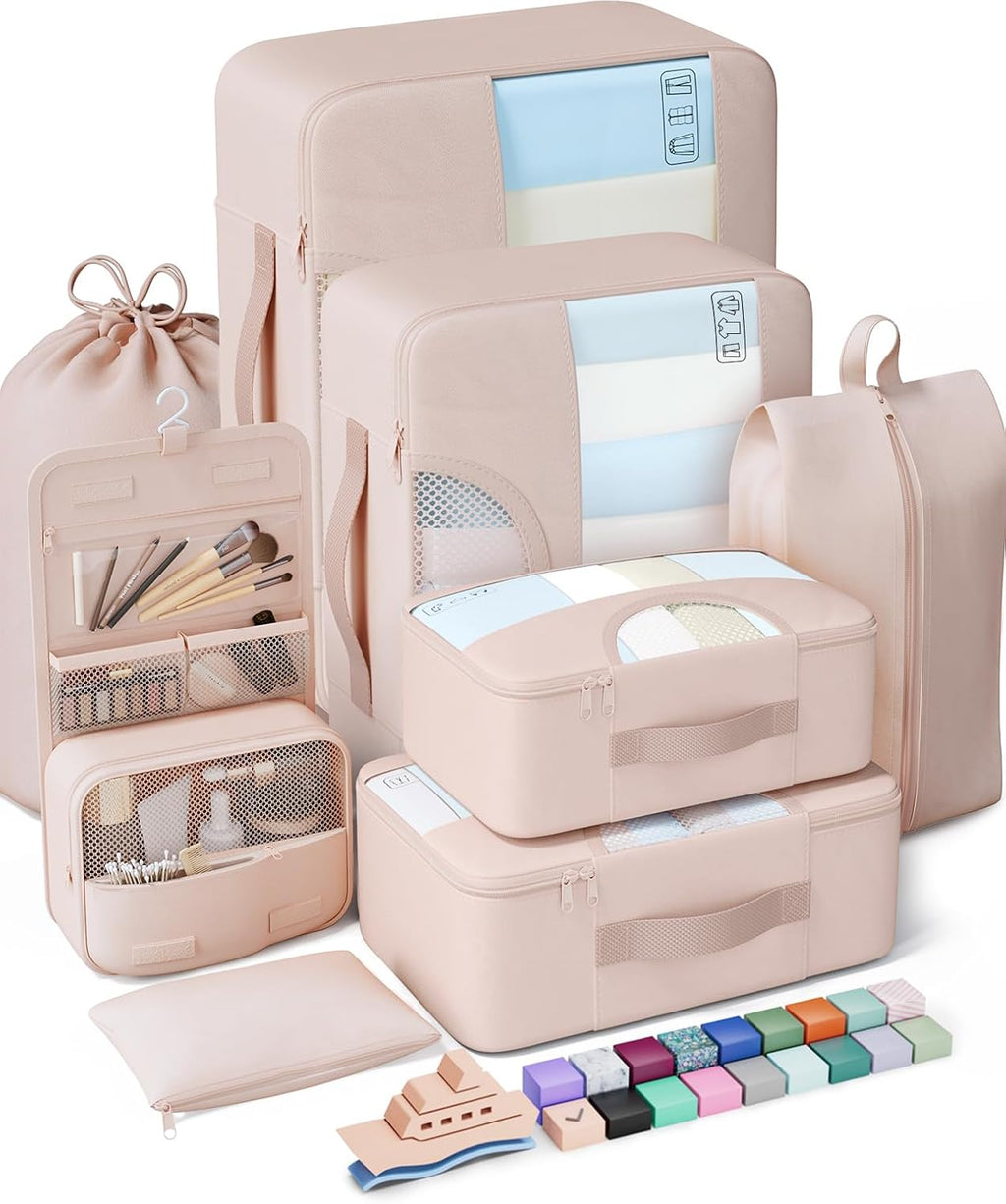 Veken 8 Set Packing Cubes, Gifts for Women Mom Her, Personalized Cruise Ship Travel Essentials Accessories for Beach Vacation, Suitcase Organizer Bags for Luggage with Hanging Toiletry Bag