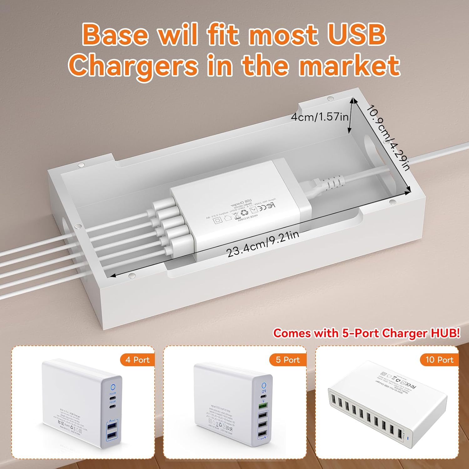Pezin & Hulin Bamboo Charging Station with Watch Stand, Docking Holder for Multi Device with USB Charger HUB, 5 Charge Cables, Desktop Electronic Organizer for Phone, Tablet, Watch-Natural + White