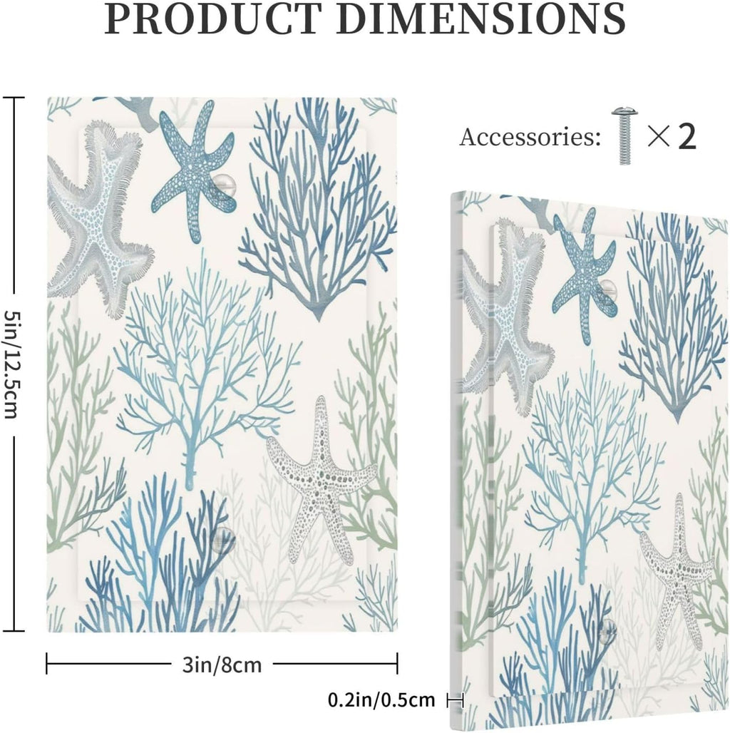 Light Switch Cover Plate Ocean Beach Theme Starfish Seashell Coral 1 Gang No Device Blank Electrical Wall Plates Faceplate Decorative Switch Plate For Bathroom Kids Room Decor