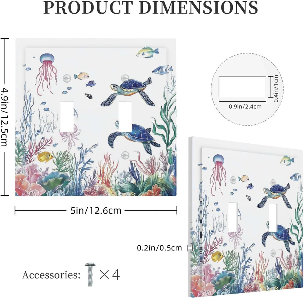 Blue Sea Turtle Ocean Fish Octopus Coral Decorative Switch Plates 2 Gang Double Toggle Outlet Light Switch Cover Wall Plate Electrical Faceplate For Bathroom Kids Room Decor