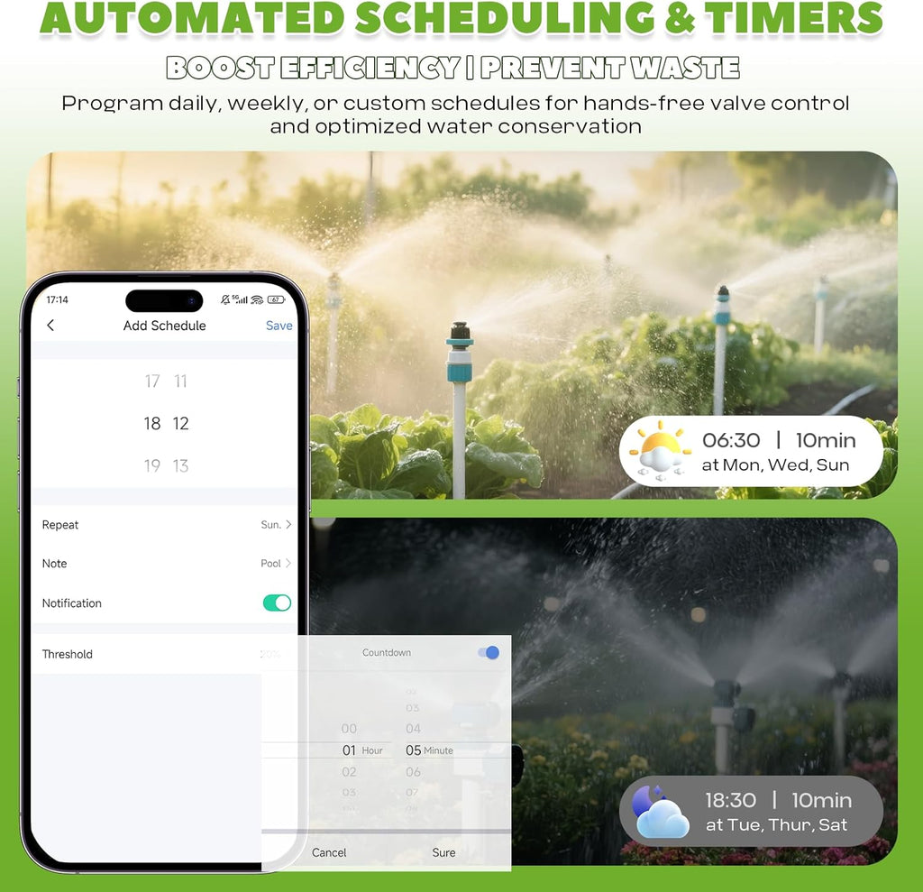 Smart Motorized Ball Valve with Remote Control- Automatic Water Shut-Off, 0-100% Adjustable Flow, Programmable Timer, Real-Time Monitoring (Stainless Steel, DN20 (3/4''))