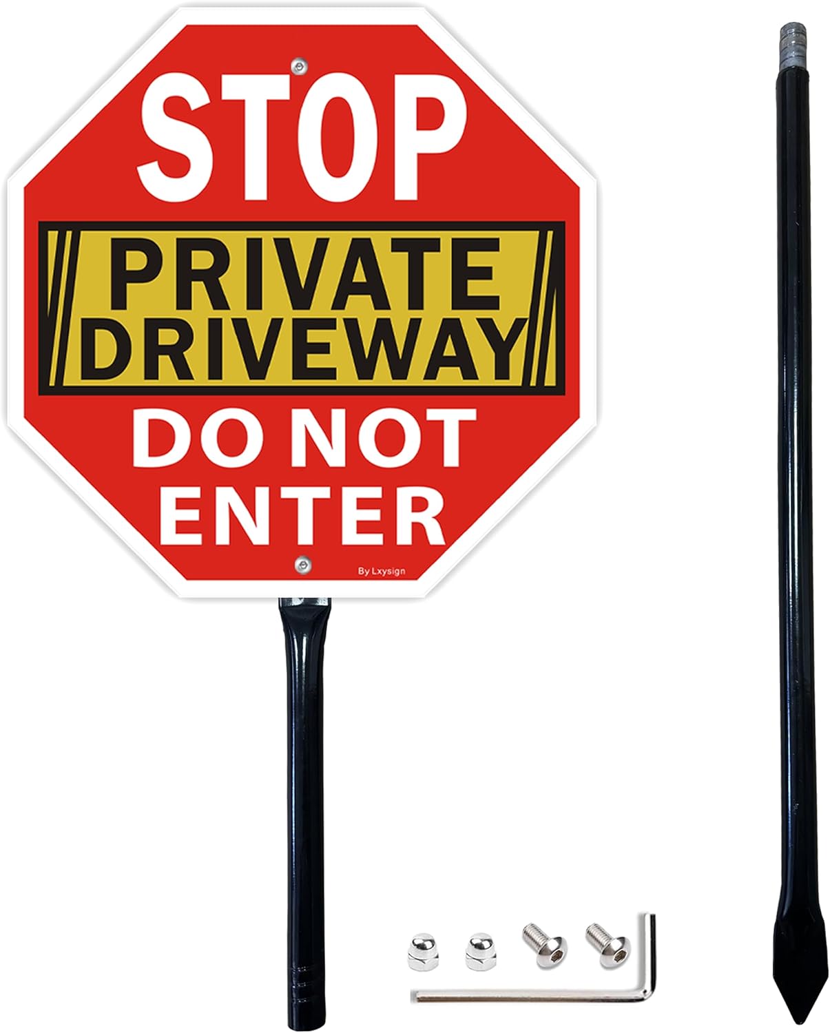 Stop Sign, Do Not Enter Private Driveway Sign with Stake, 36" Tall, 12" x 12", Reflective Aluminum