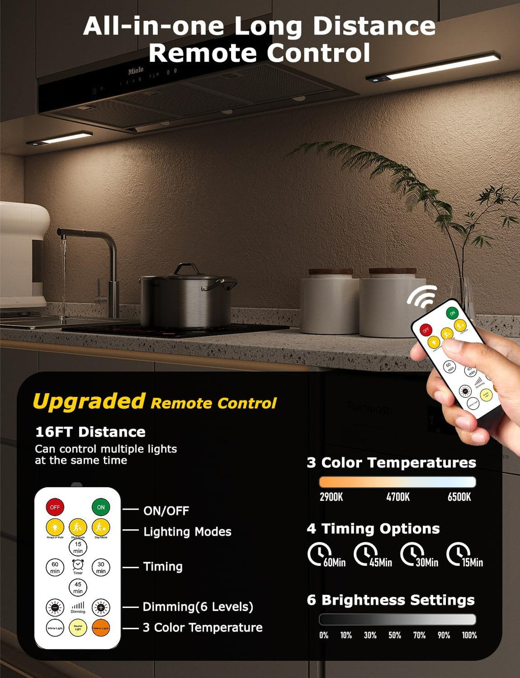 12" Ultra-Thin Under Cabinet Lighting Wireless, Aluminum Alloy Under Counter Lights for Kitchen, 3-Color-Temps Magnetic Closet Lights, Rechargeable Motion Sensor Light Indoor (2 Pack, Black)