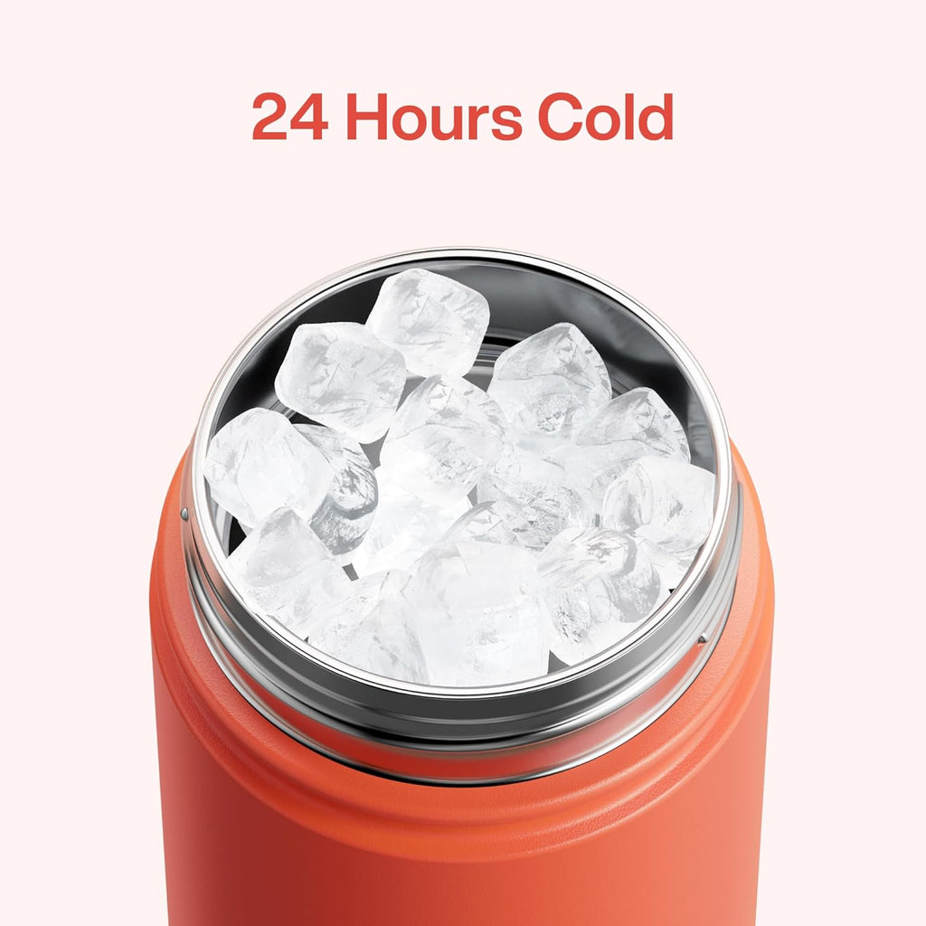 Kids Insualated Water Bottle with Straw - 12oz Stainless Steel Water Bottle with Dual Spouts, Leak-Proof, BPA-Free, Double Wall Vacuum Keeps Cold for 24 Hours for Sports, Travel, School (Tawny Orange)