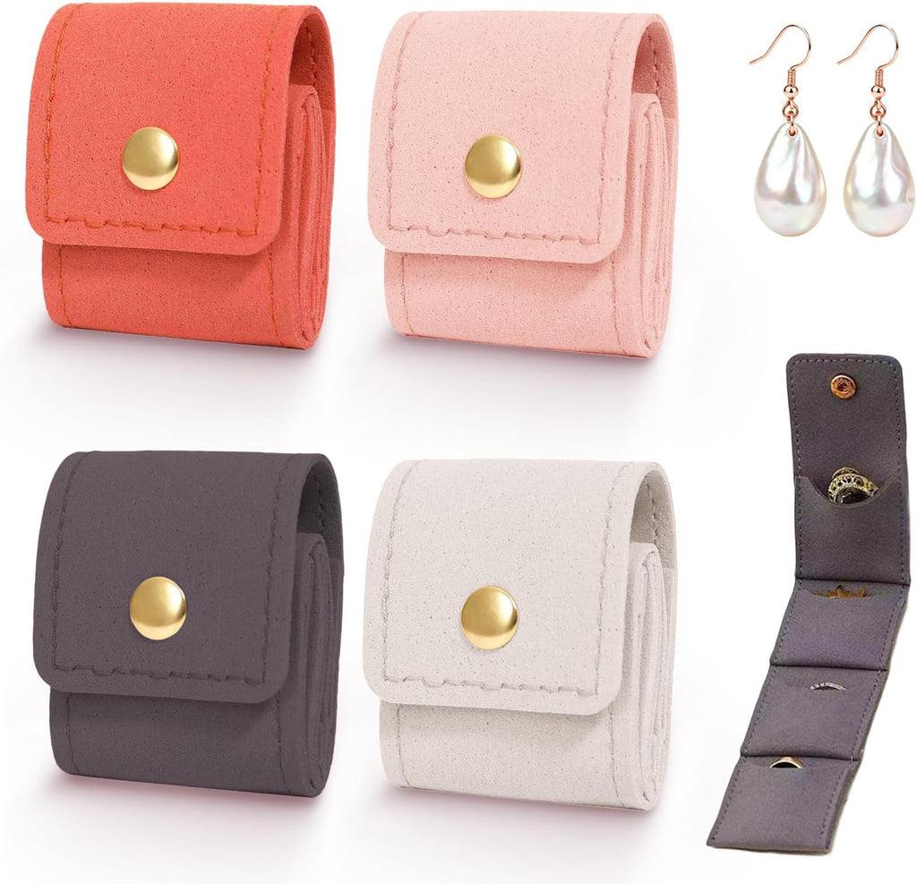 Mini Travel Jewelry Bag with Buckle, Portable Travel Jewelry Organizer Case, Foldable Jewelry Roll for Earrings, Necklaces, Rings,Bracelets,Lightweight Travel Jewelry Pouch (4Pcs)