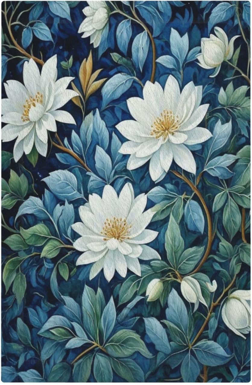 White Flowers Green Leaves Light Switch Covers No Device Wall Plate 1 Gang Decorative Blank Switchplate Electrical Faceplate for Country Living Bedroom Decor