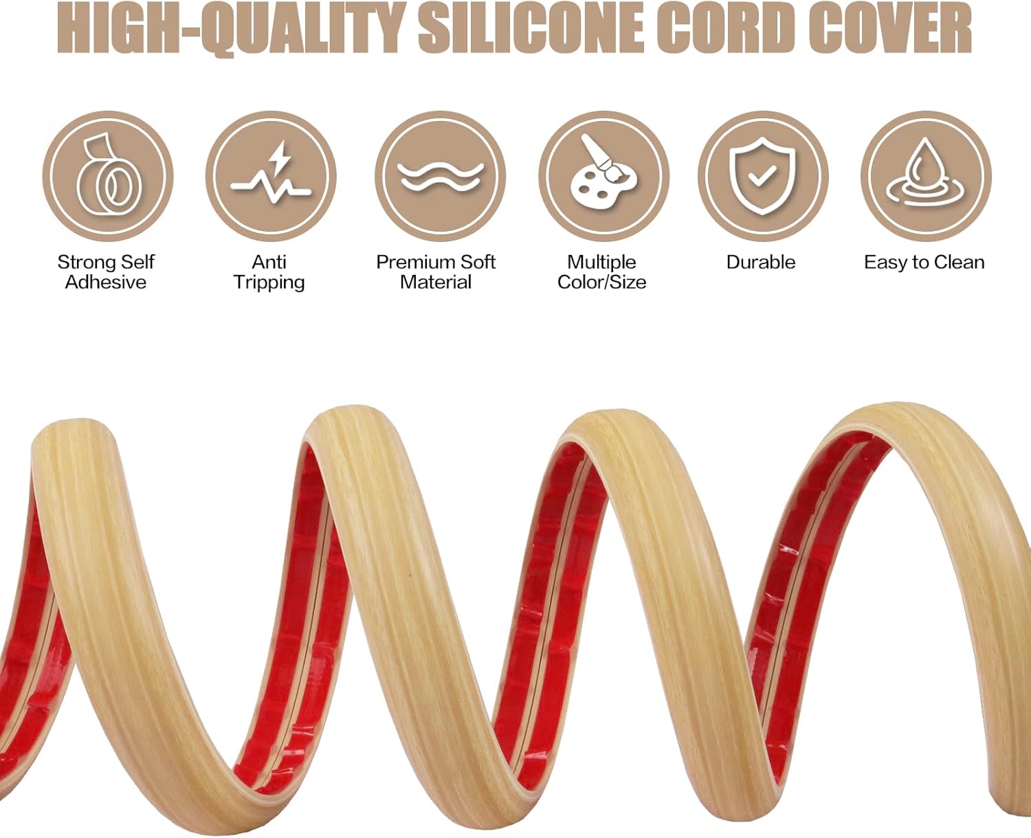 Floor Cord Cover Self Adhesive Cord Hider,3.3FT Cable Management, Extension Strip Protector for Wires, Prevent Cable Trips for Offices, Gyms, Exhibitions Cavity:0.51"(W) x0.3(H) WoodLightyellow