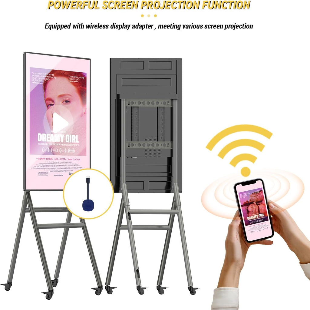 MWE Mobile Digital Signage Display 43in,Portable UHD Touchscreen Advertising Display Kiosk Poster App Publishing,Video Photo Booth Standby Series Screen Mirroring (NonTouch Screen, Metallic, 43in)