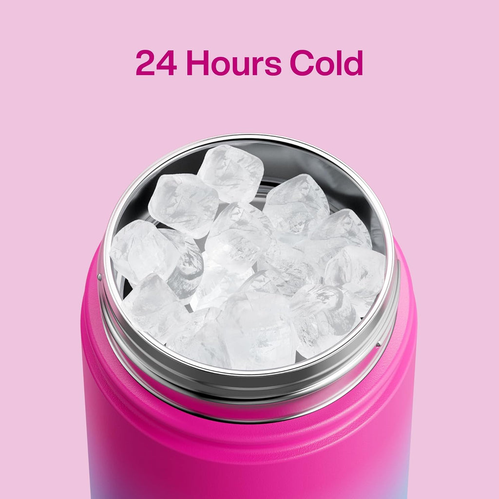 ENCOOL Insulated Water Bottle with Straw Stainless Steel Water Bottle, Leak-Proof, BPA-Free, Double Wall Vacuum Keeps Cold for 24 Hours for Sports, Travel, School (18 oz, Lime Sorbet)