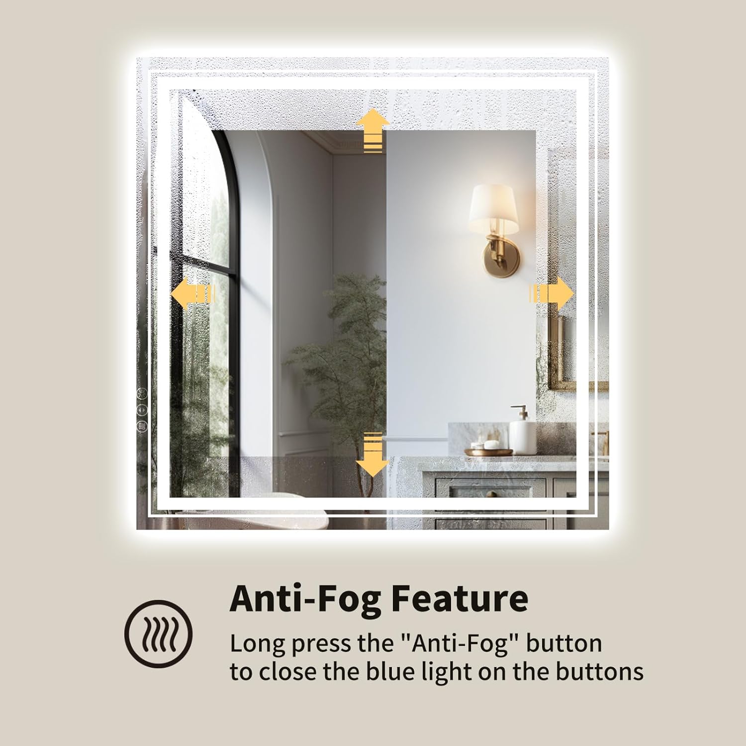 WTTY LED Bathroom Mirror 32"x32" with Backlit and Front Light,Stepless Dimmable LED Mirror for Bathroom,Anti-Fog Lighted Bathroom Vanity Mirror Modern for Wall,Memory Function,Shatter-Proof