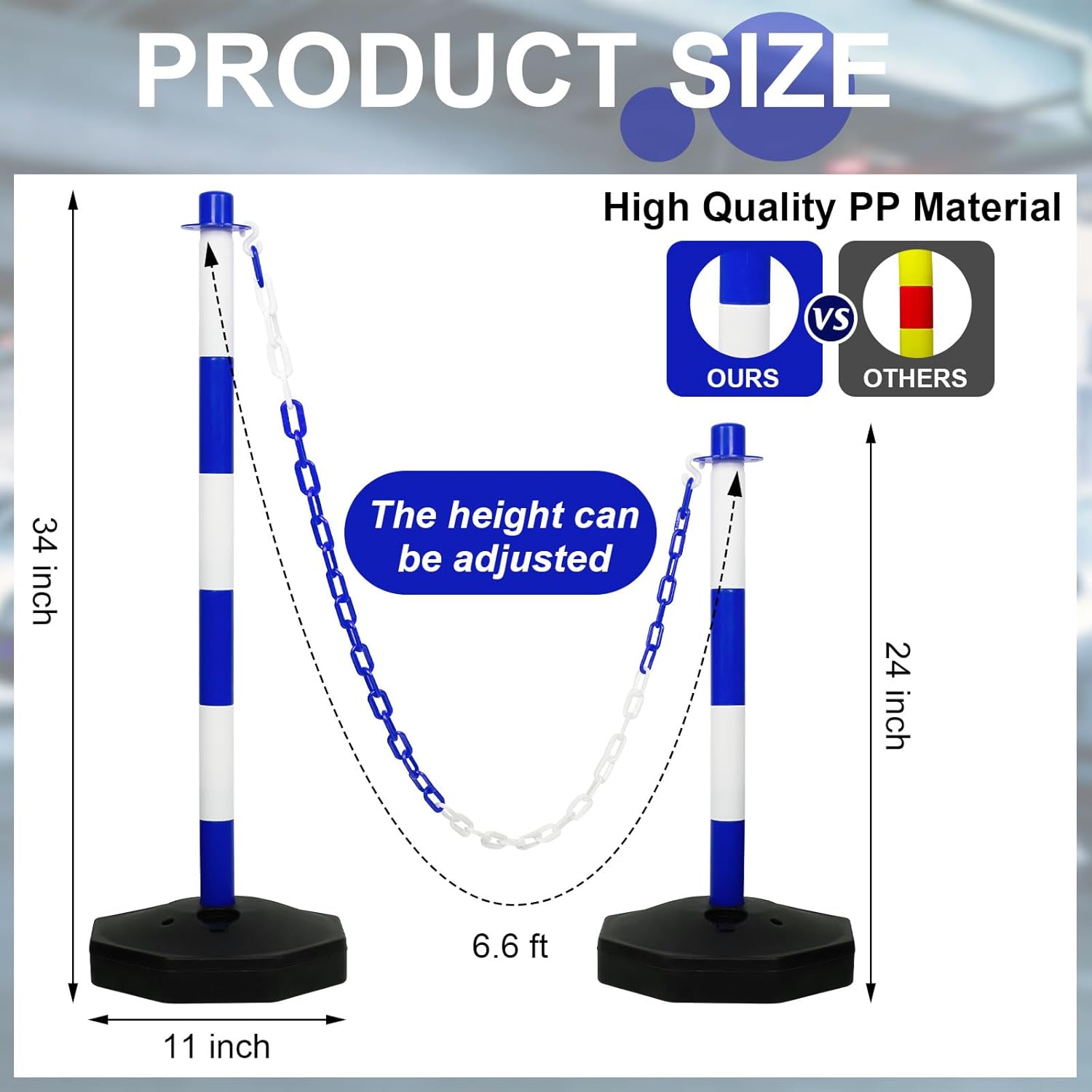 Amylove 9 Packs Traffic Delineator Post Cone with Base, Traffic Cones Safety Cones Caution Cones Plastic Stanchion Chain Safety Barriers with 6.6 Feet Link Chain and S Hooks for Parking Lot (Blue)