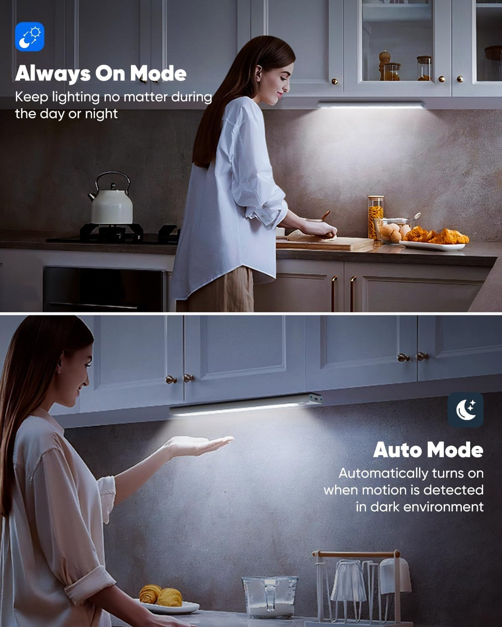 12in Under Cabinet Lighting Wireless, 2500mAh Rechargeable Motion Sensor Lights Indoor, Battery Operated Closet Lights with 3 Color Tempers 108 LED, Dimmable Cabinet Lights for Kitchen Hallway, 5 Pack