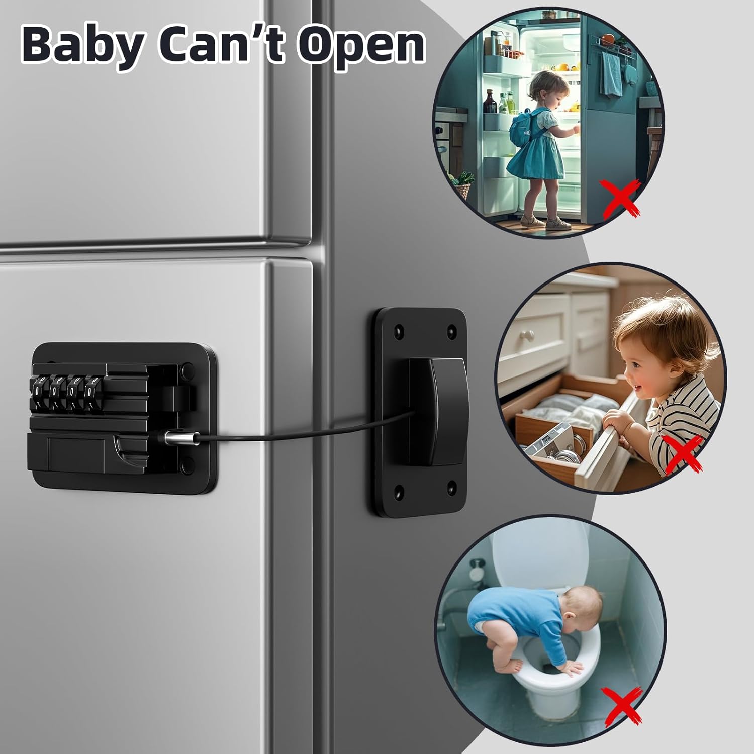 Fridge Lock Children refrigerator lock Fridge password lock can be easily installed without tools, and are suitable for refrigerators, dishwashers.