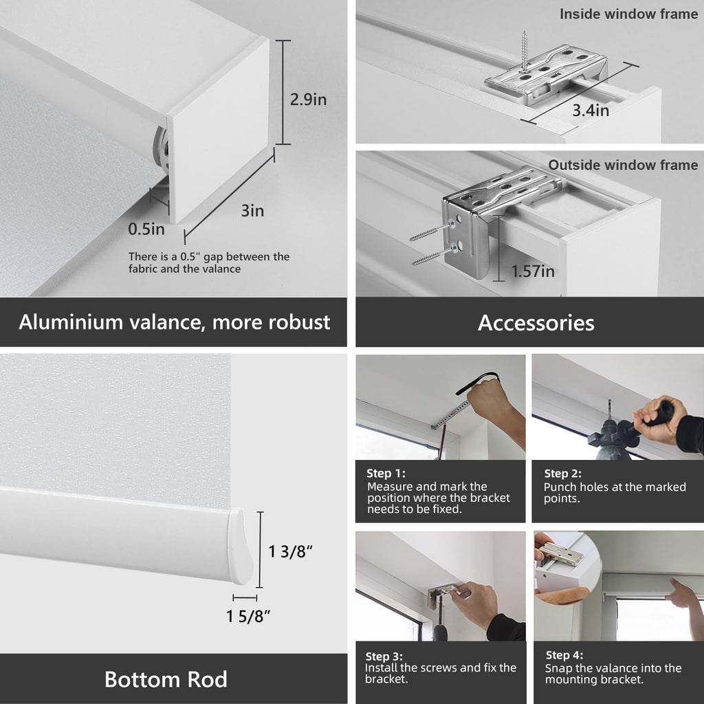 ZSTARR Motorized Smart Blind for Window,Automatic Blackout Roller Shade Compatible, with Remote Control, Child Safety Rechargeable Battery Blind with Valance,Customize (Cloud Colour)