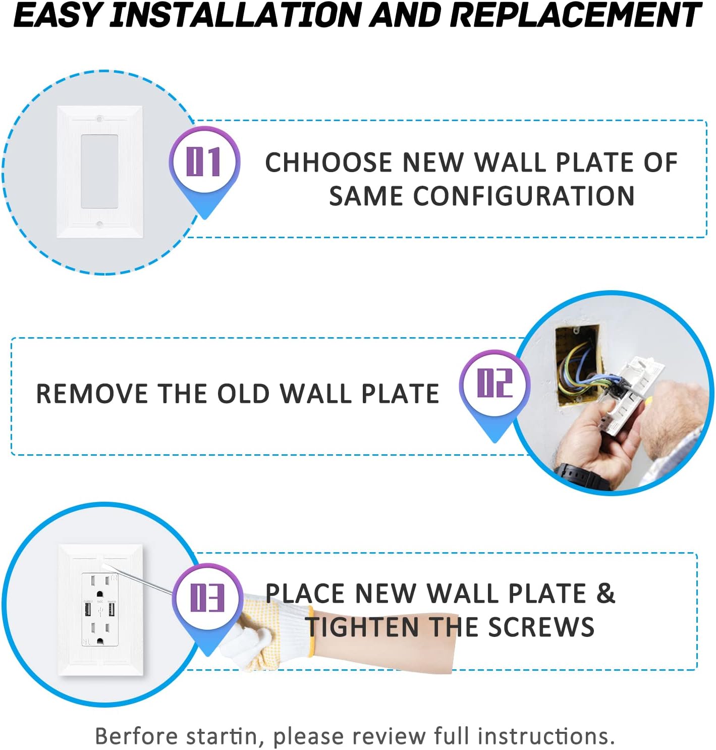 Modern Decorative Wall Plate Retro Wood Grain design Switch Cover Outlet Cover for Light Switch, Smart Switch, Dimmer, GFCI, USB Outlet (10 Pack, Single Decorator)