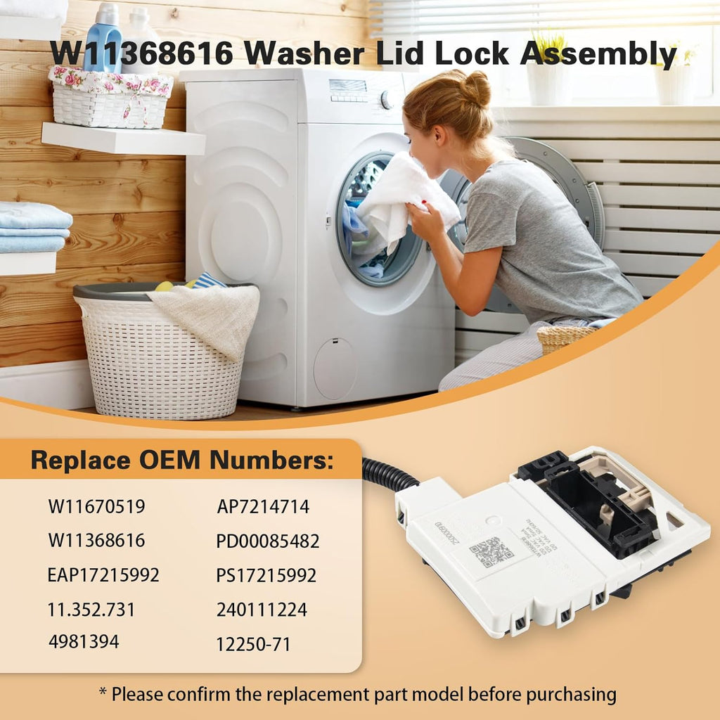 W11368616 Washer Lid Lock Assembly, Replaces W11670519, AP7214714 for Whirlpool & Maytag, Door Latch Replacement for PD00085482, 4981394