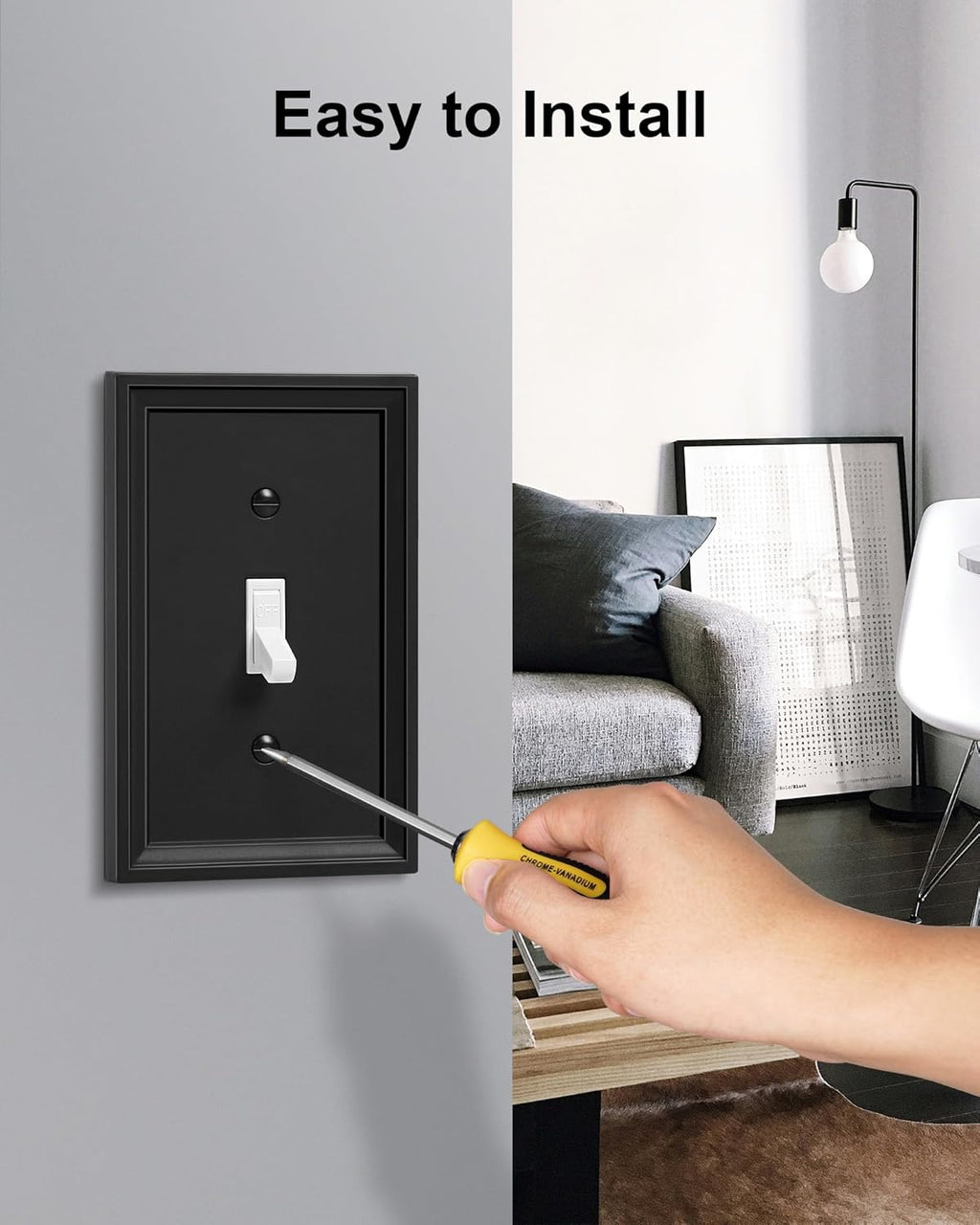 4-Pack Single Toggle Light Switch Covers Wall Plate, Black Decorative Switch Plate Covers, 1 Gang Natural Bamboo Fiber Wall Plate, Corrosion Resistant